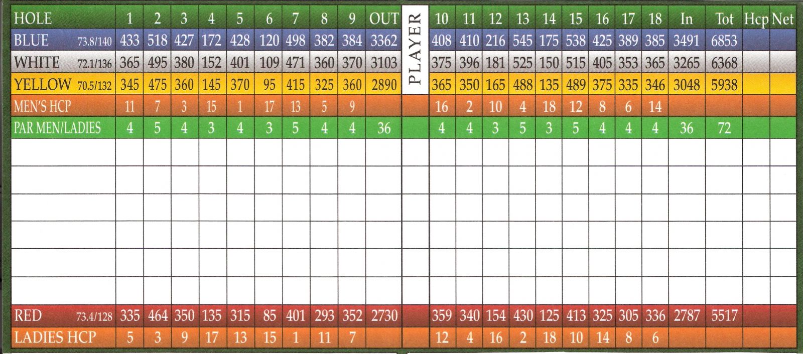 Grand Ridge Golf Club Scorecard